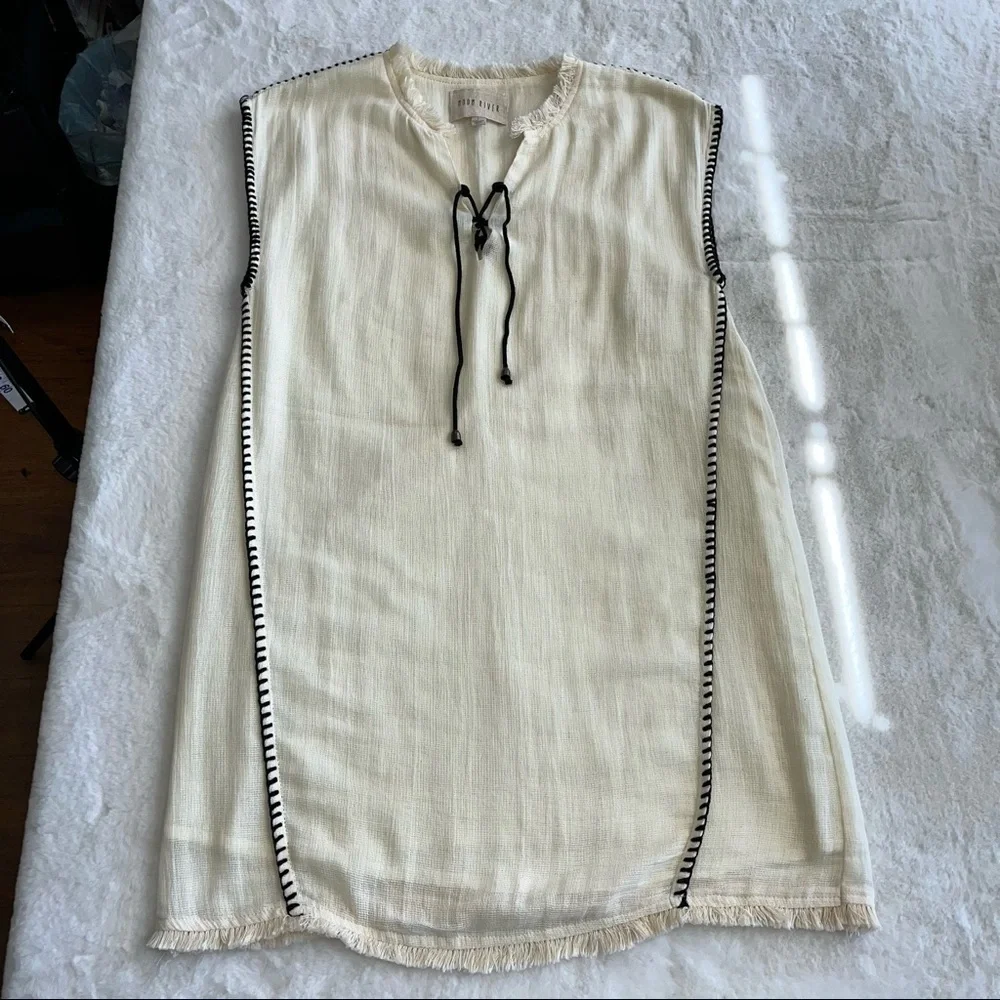 Moon River Blanket Stitch Shift Dress In Cream With Black Stitches Size Small - Picture 4 of 11